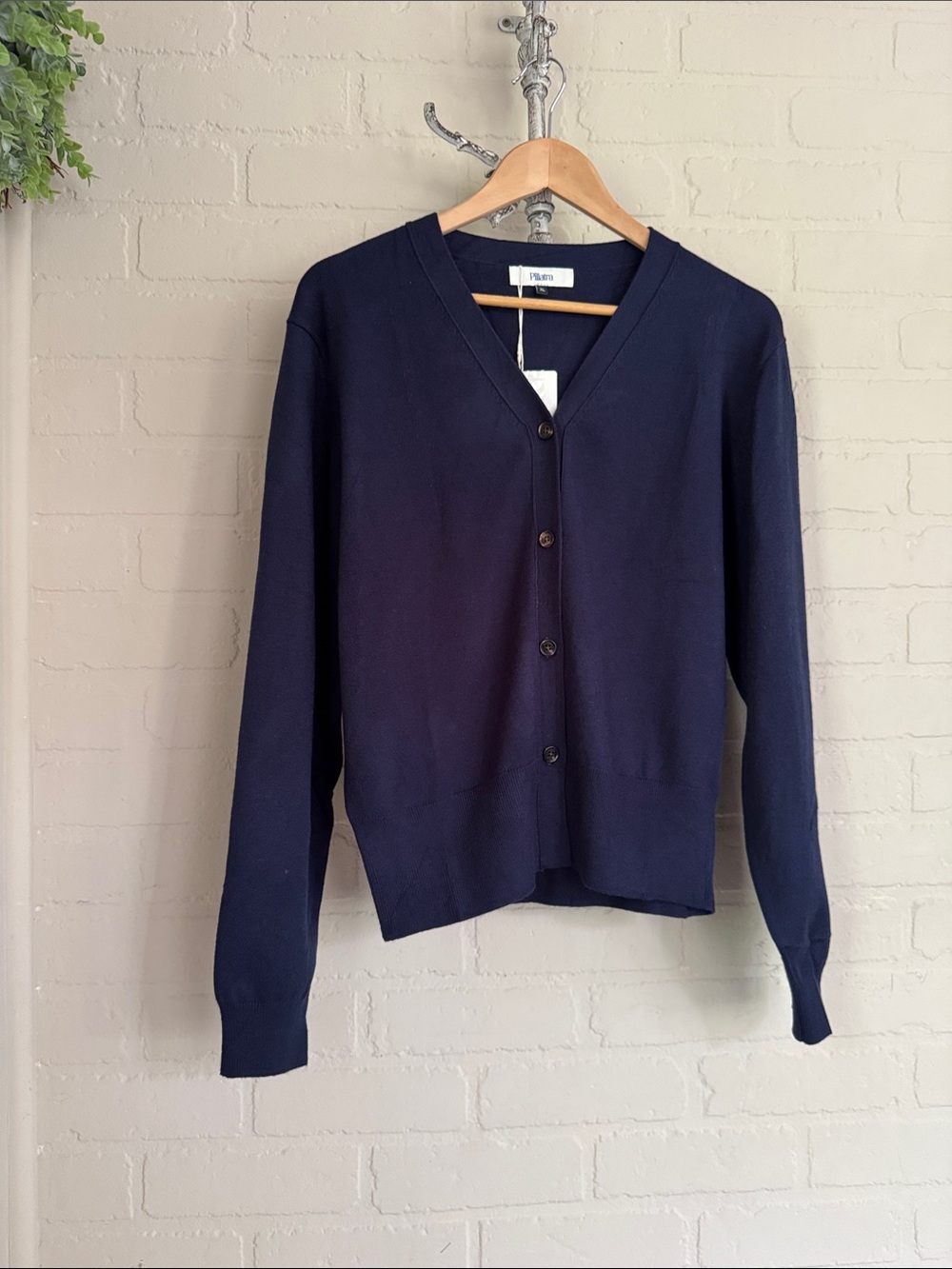 Classic Navy cardigan V Neck Button Front Sweater Pillatra NEW